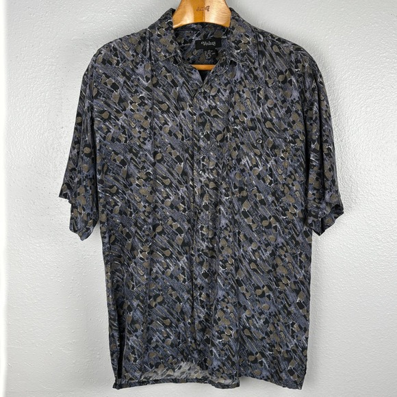 Volare Other - Men's Casual Button Down Shirt - Black and Gray Pattern